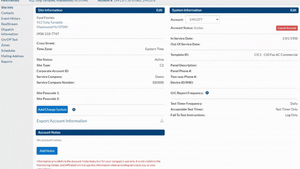 Demonstration of account notes functionality